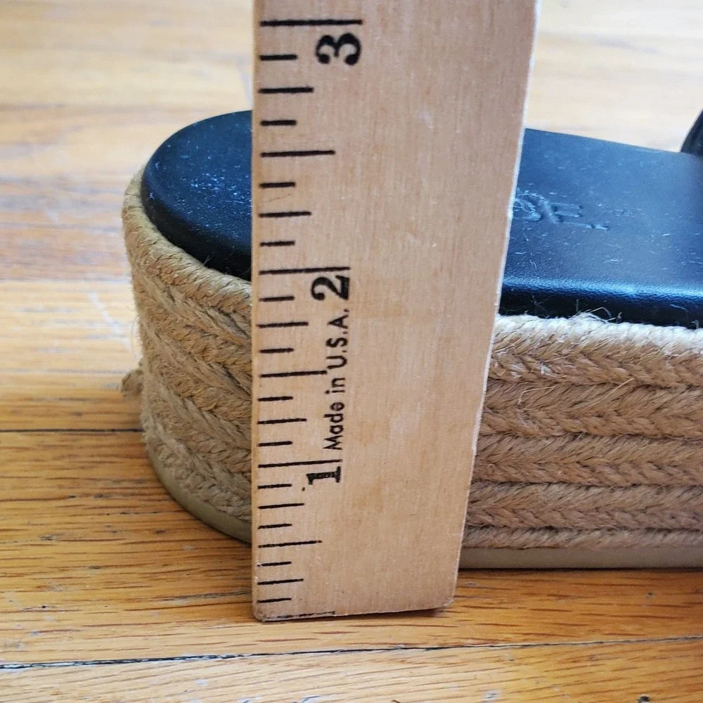 Vince Solana‎ Black Leather Platform Espadrille 9M Open Toe Slide On Minimalist